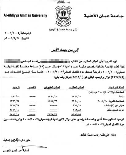  شهادة بالمصروفات من الجامعة 
