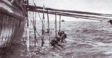 الغاصة يمارسون مهنتهم في احدى الهيرات البحرية