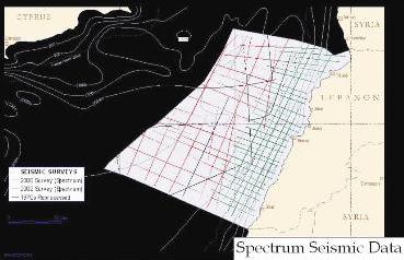 المنطقة الصفراء تمثل المنطقة الاقتصادية الخالصة التابعة لقبرص والخطوط الحمراء إلى اليمين هي المنطقة الاقتصادية الخالصة التابعة للبنان