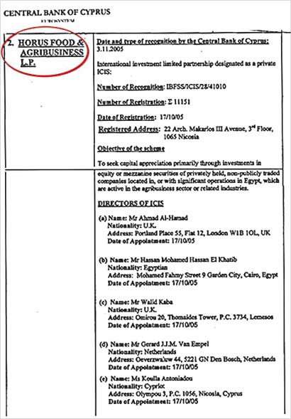 وثيقة من «المركزي» القبرصي عن شركة «حورس»
