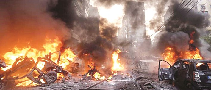 نيران بفعل تفجير في حارة حريك في الضاحية الجنوبية لبيروت