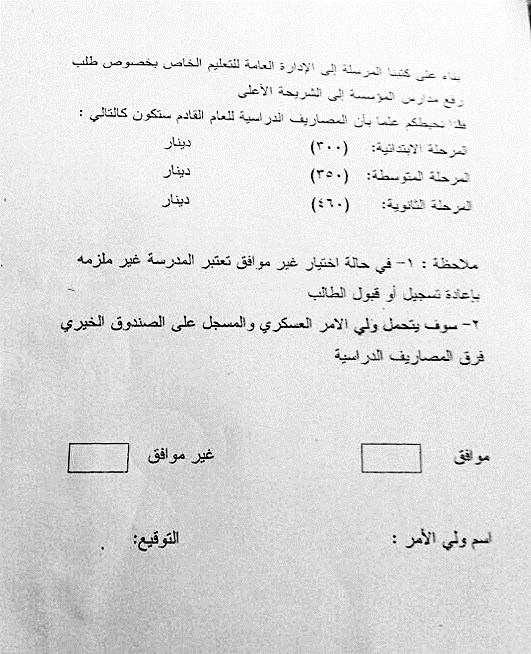 صورة ضوئية لقرار زيادة الرسوم