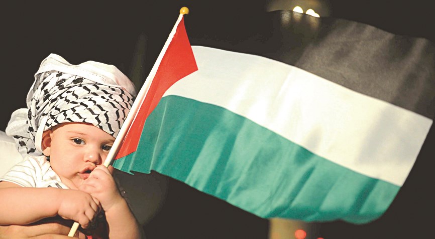 طفل يرفع علم فلسطين