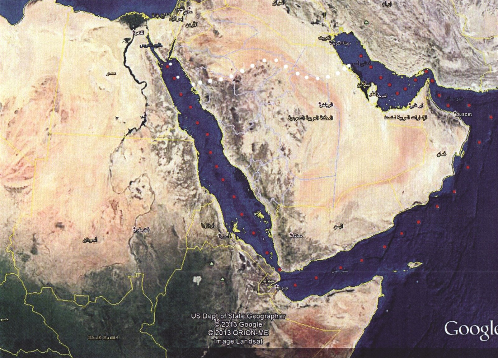 خريطة توضح خط سير السفن