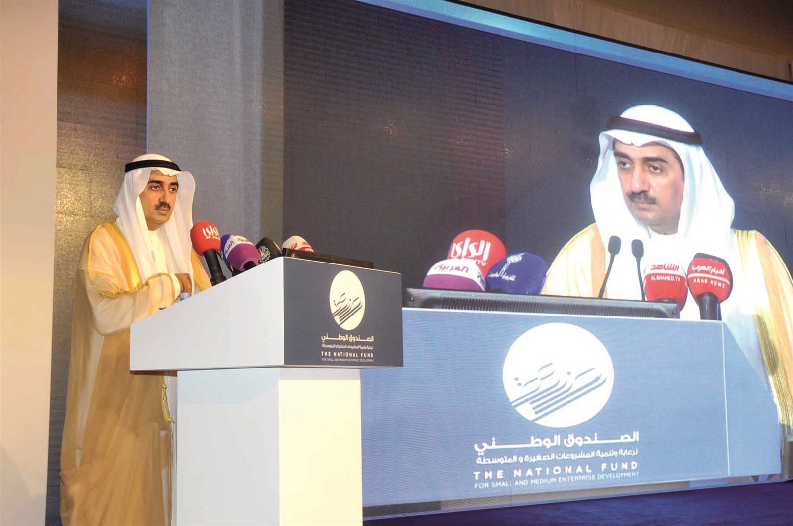 الوزير العلي متحدثاً خلال المؤتمر (تصوير نايف العقلة)