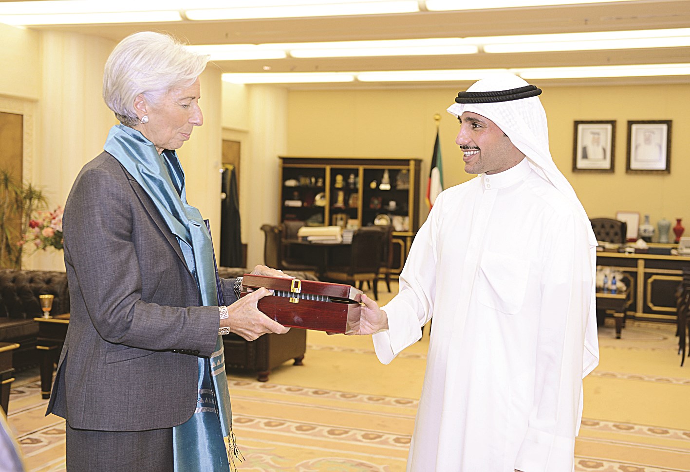 الغانم خلال استقباله مديرة صندوق النقد الدولي