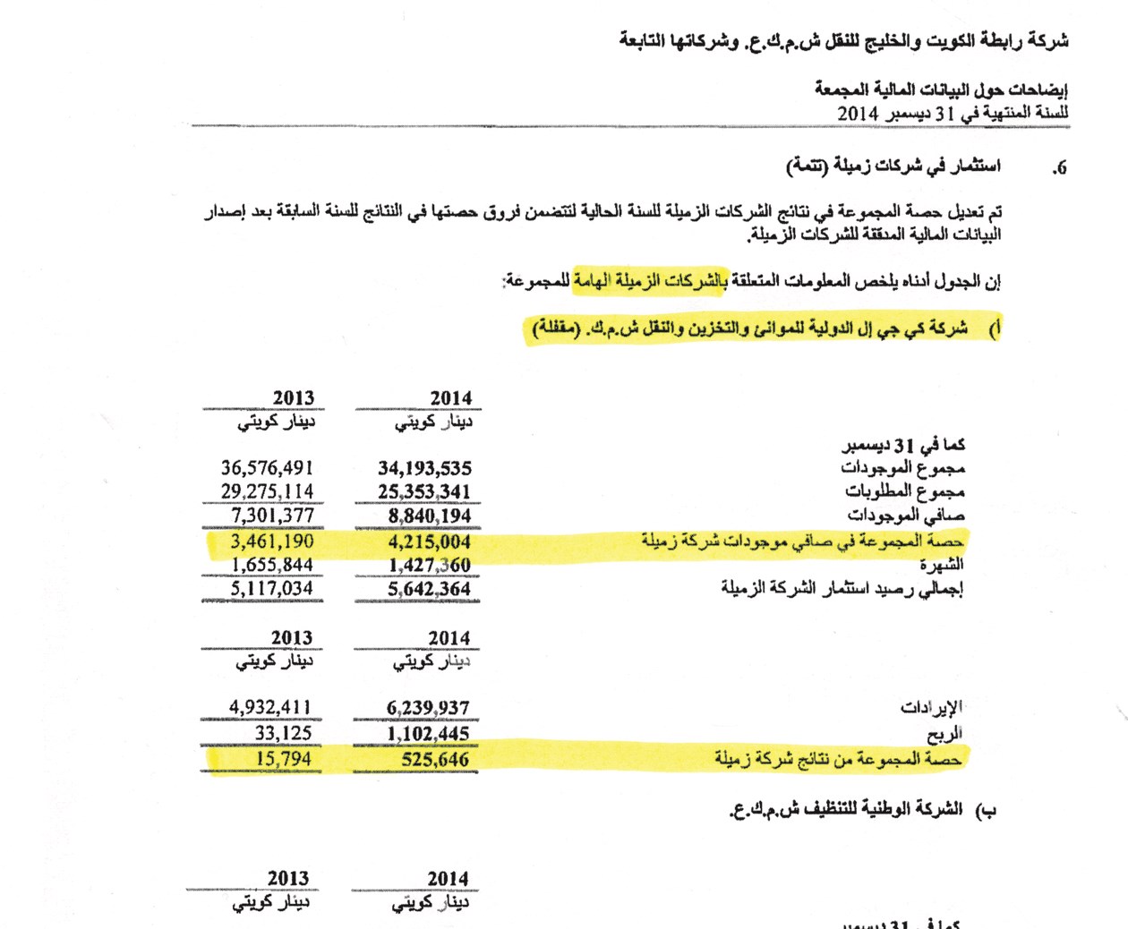 صورة ضوئية من بيانات «كي جي إل» للعام الماضي تثبت تجميع بيانات «كي جي إل الدولية للموانئ»