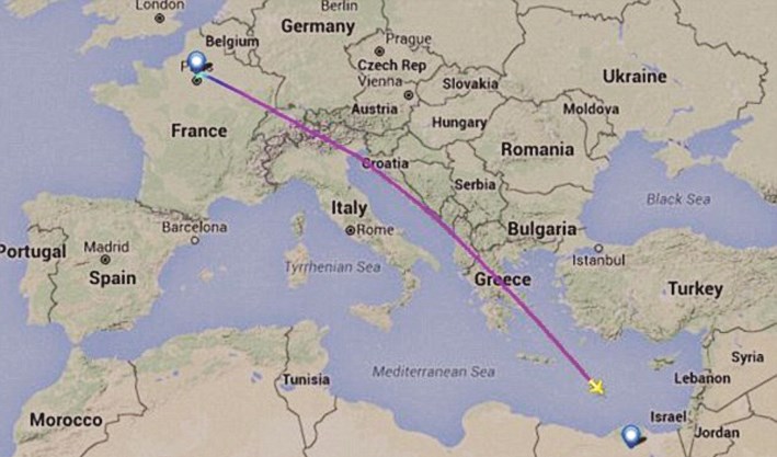 صورة تظهر خط سير الطائرة المنكوبة
