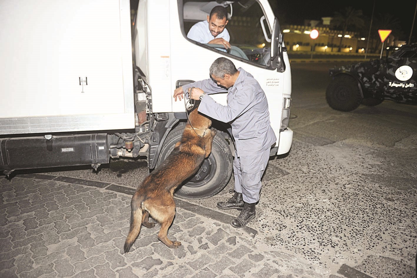 كلاب الأثر حاضرة لفحص السيارات