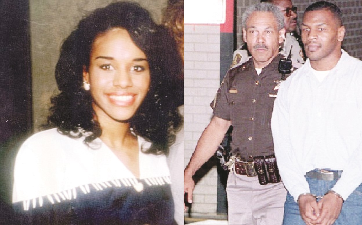 مايك تايسون لدى اقتياده إلى السجن... وإلى اليسار ديزيري واشنتون