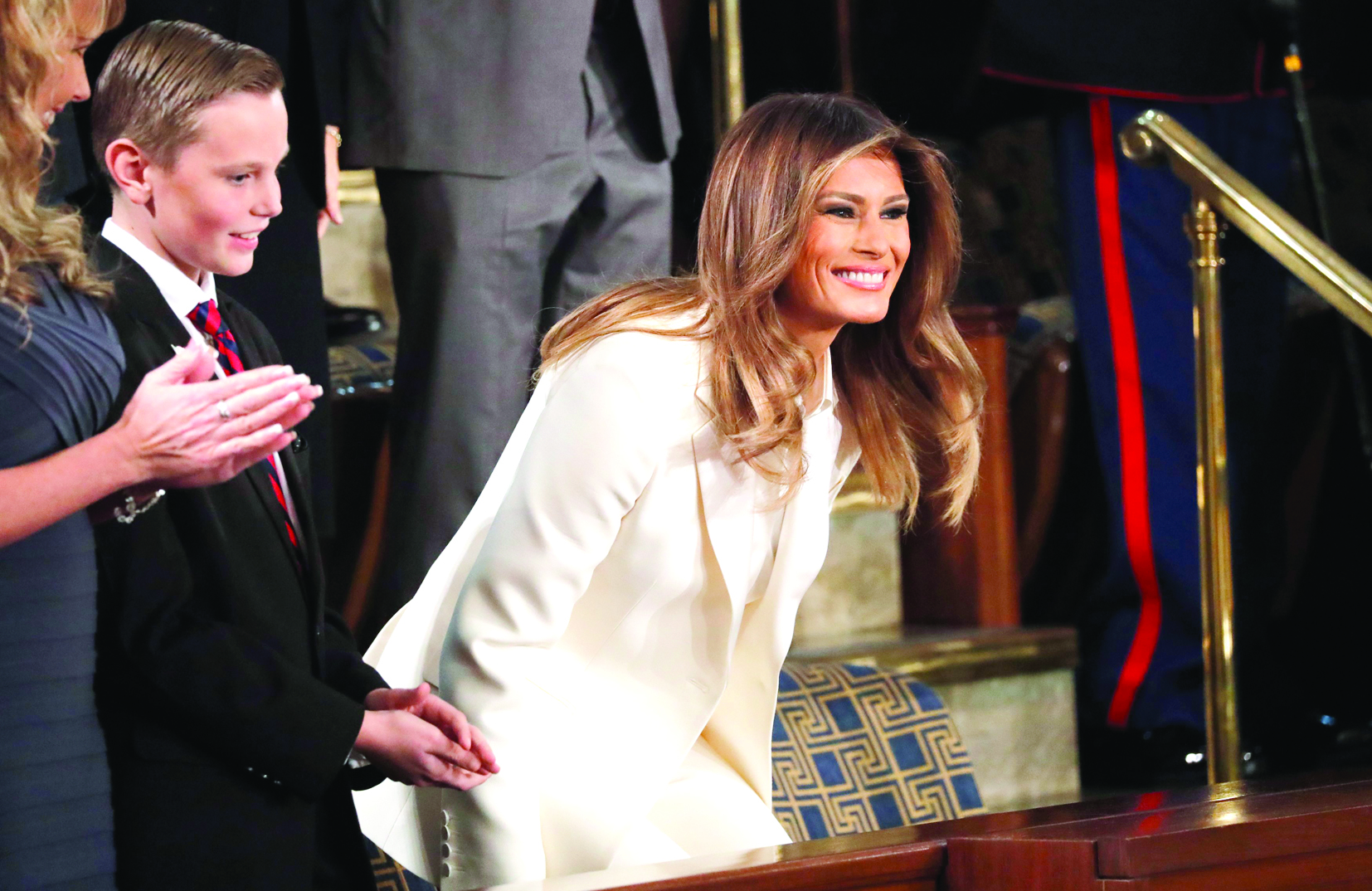 ميلانيا حضرت خطاب زوجها لكنها وصلت لوحدها إلى الكابيتول   (رويترز)