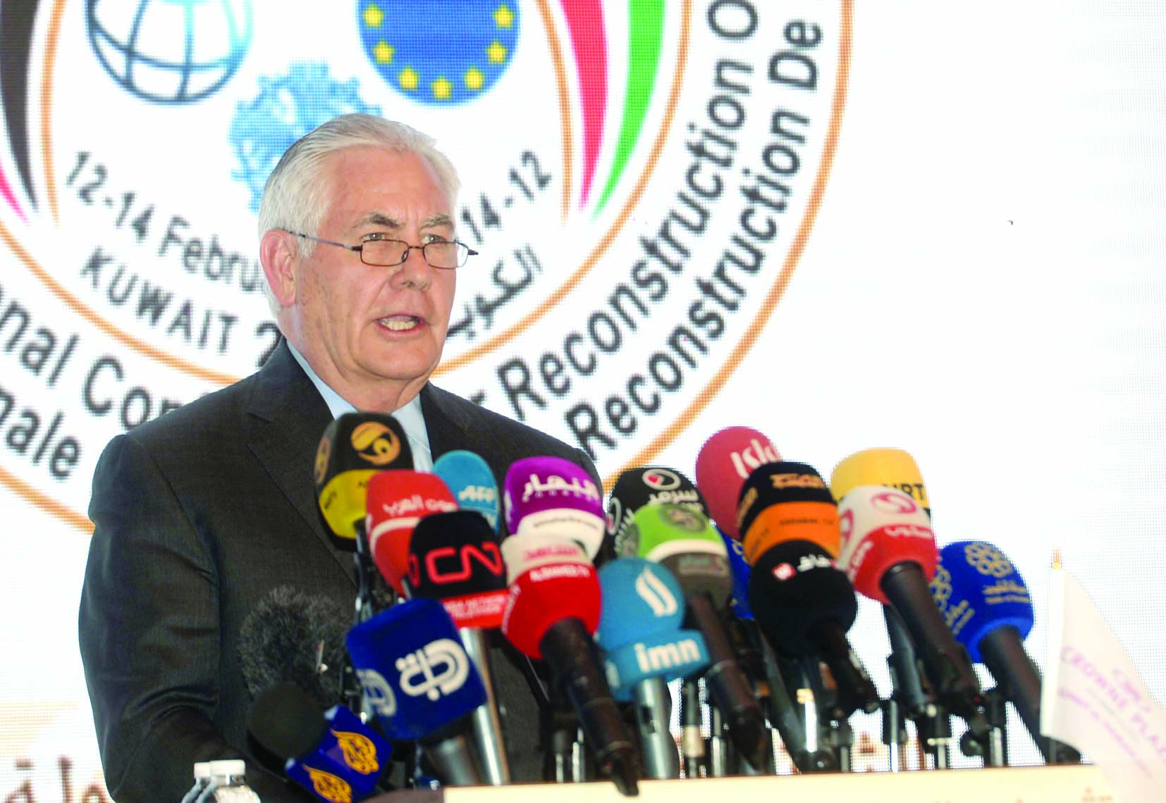 تيلرسون أثناء إلقاء كلمته