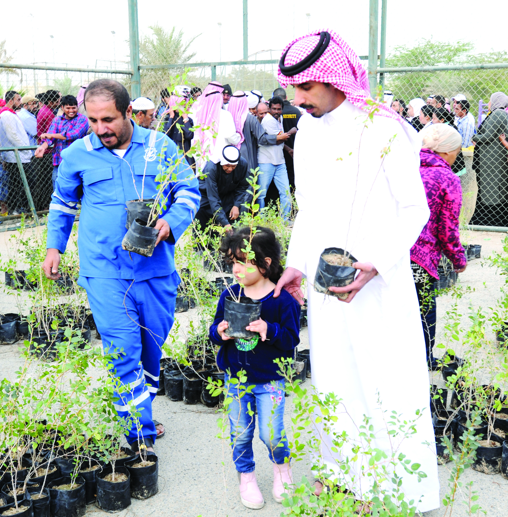 طفلة ووالدها حملا شتلات  