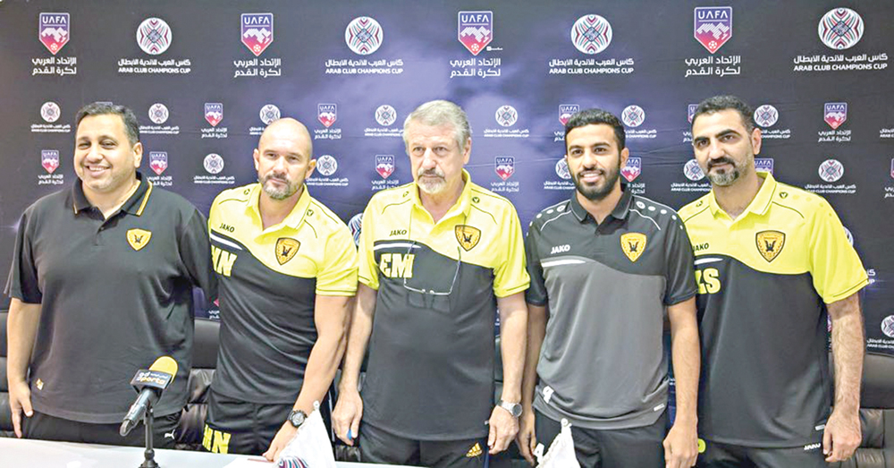 لقطة لممثلي القادسية في المؤتمر الصحافي الخاص بالمباراة