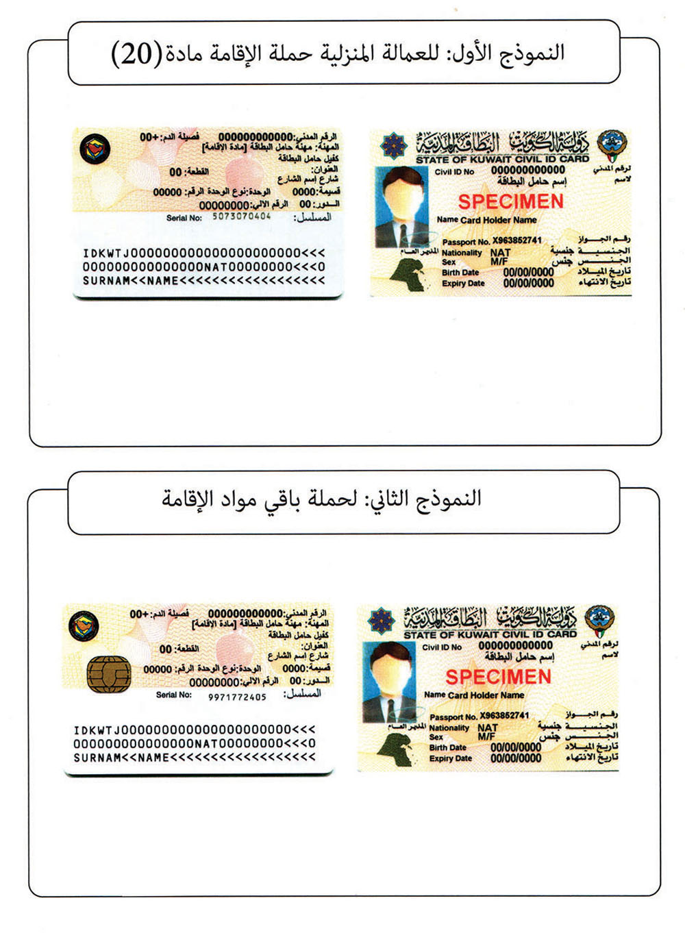 نموذج البطاقة المدنية الجديدة بعد إضافة رقم جواز السفر