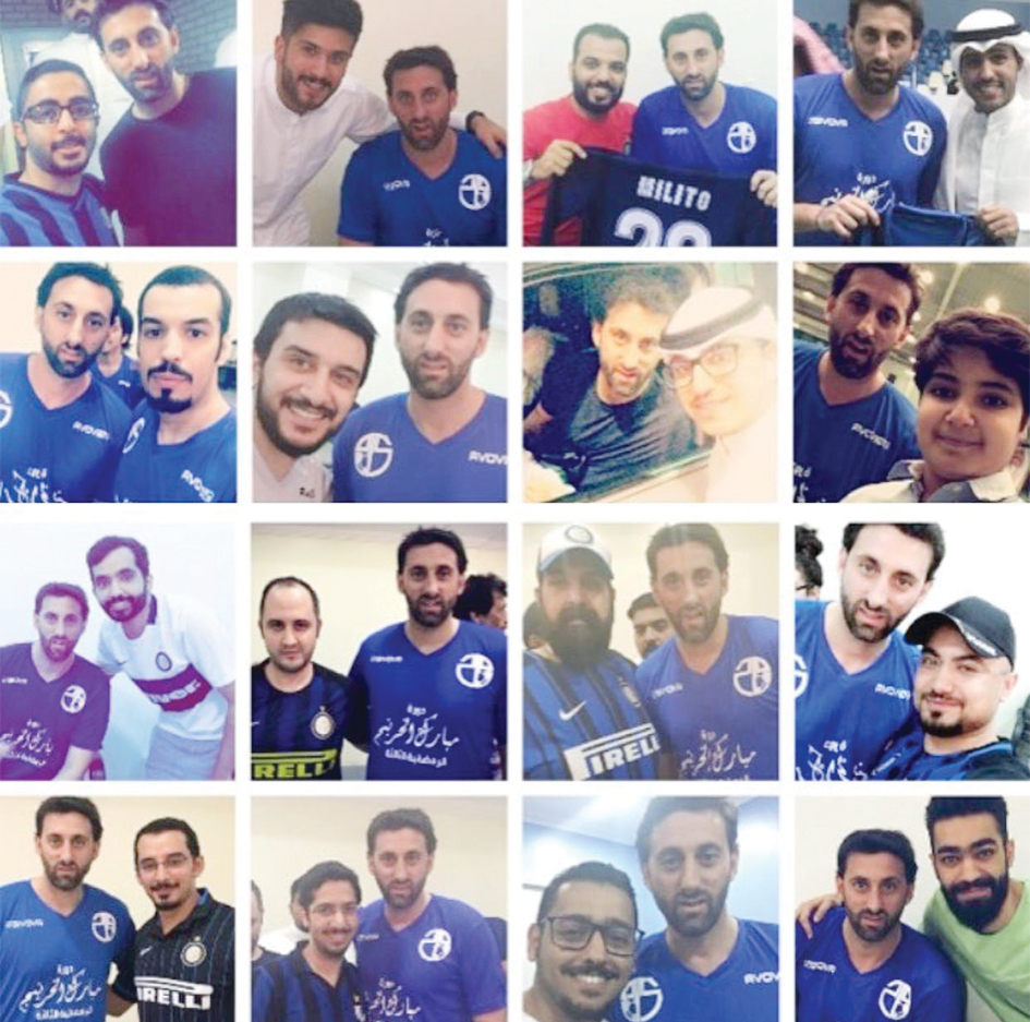 لاعب إنتر ميلان السابق دييغو ميليتو مع أعضاء الرابطة خلال زيارته إلى الكويت