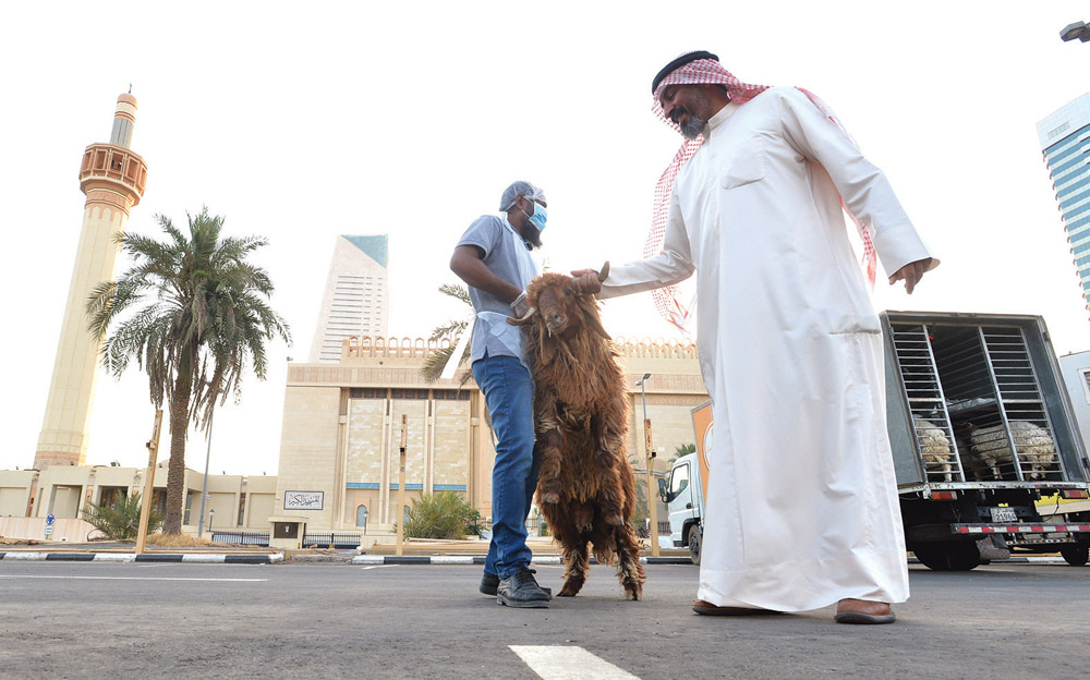 إنزال الخروف من الشاحنة 