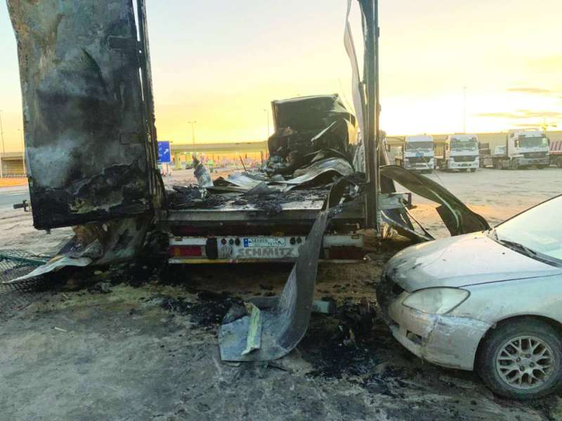 هكذا بدت الشاحنة بعد اشتعالها