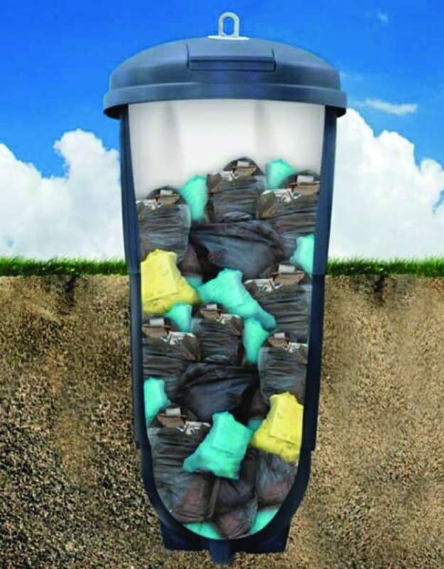 رسم توضيحي لوضع الحاوية تحت الأرض