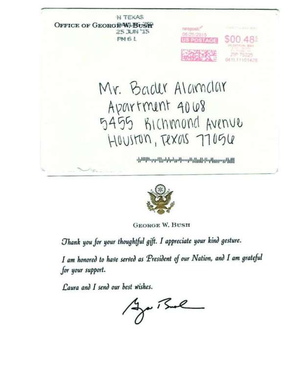 
كتاب شكر من الرئيس بوش الابن
