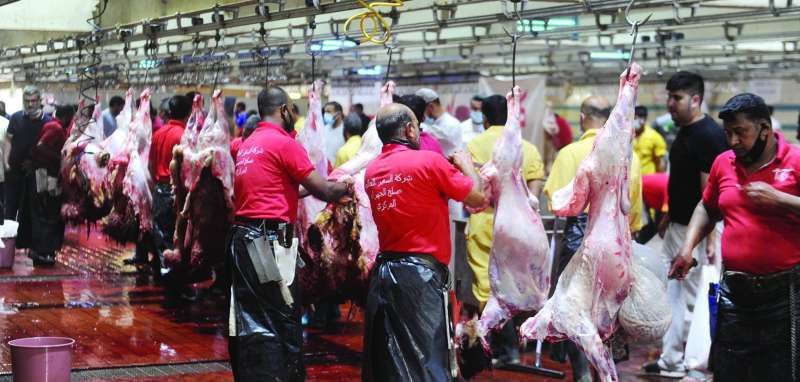 القصّابون المعتمدون يقومون بعملهم وفقاً للشروط الشرعية والصحية	(تصوير سعود سالم)