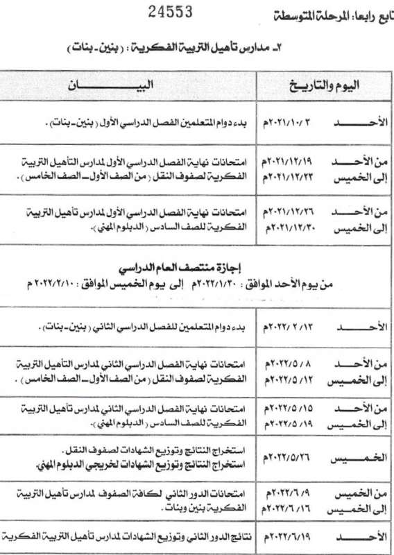 اعتماد التقويم الدراسي لإدارة مدارس التربية الخاصة‬
 