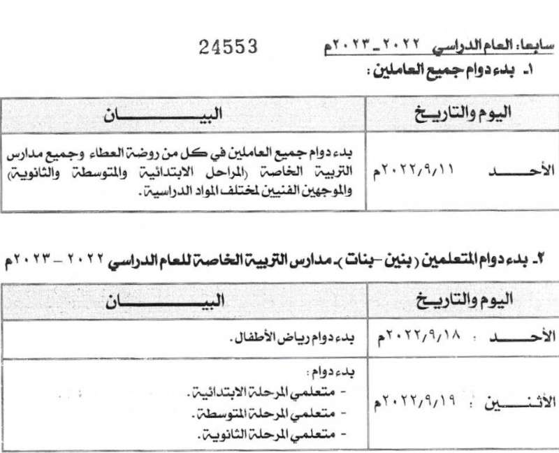 اعتماد التقويم الدراسي لإدارة مدارس التربية الخاصة‬
 
