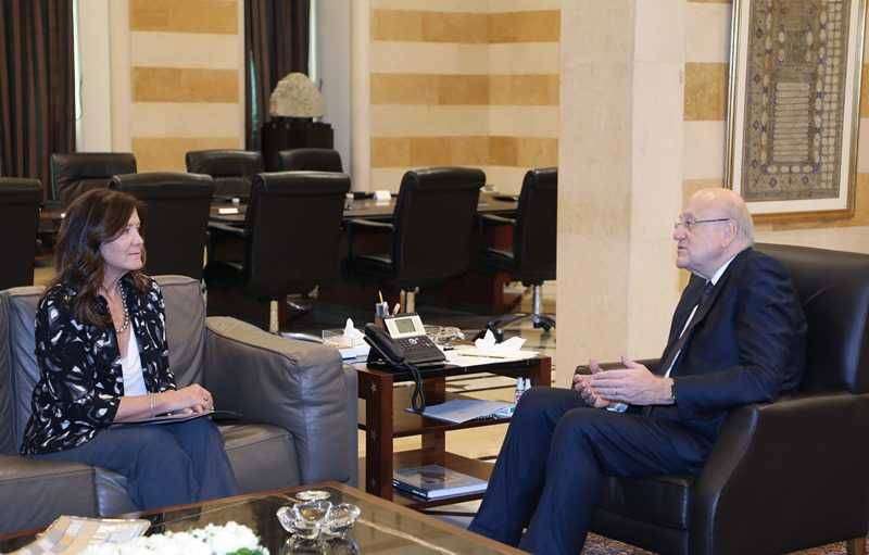  ميقاتي يستعرض مع السفيرة الأميركية دوروثي شيا التطورات العامة في لبنان والمنطقة أمس 