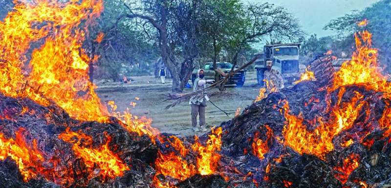 إحراق النفايات عقب تنظيف أرض المشروع	 (تصوير نايف العقلة)