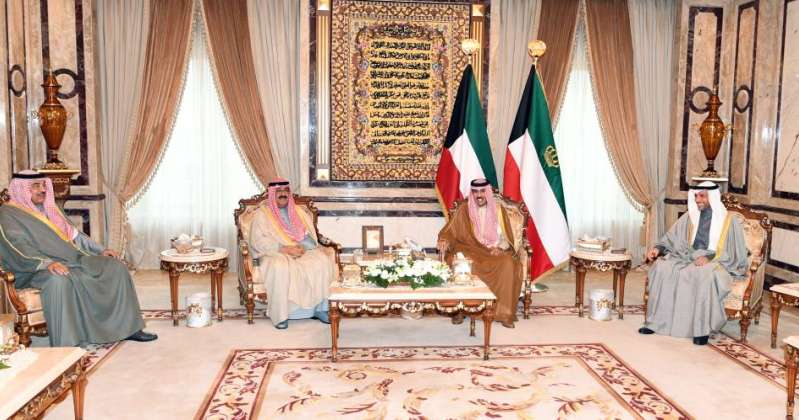 His Highness the Amir receives His Highness the Crown Prince, Al-Ghanim and Al-Khaled