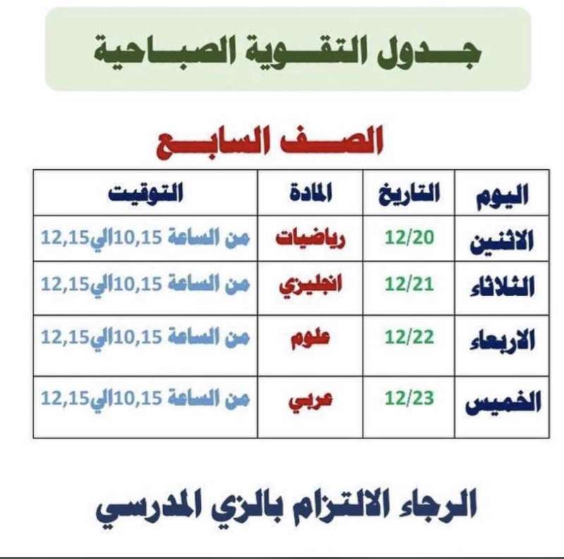 جدول التقوية