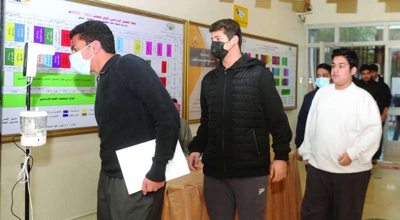 
مرور الطلبة على جهاز فحص الحرارة
