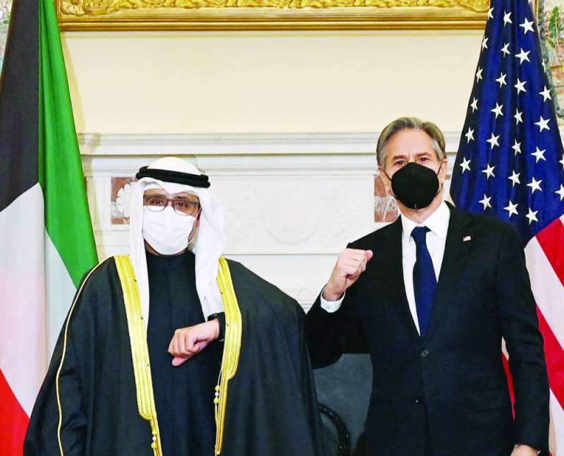 الناصر وبلينكن قبيل المؤتمر الصحافي المشترك (ا ف ب)