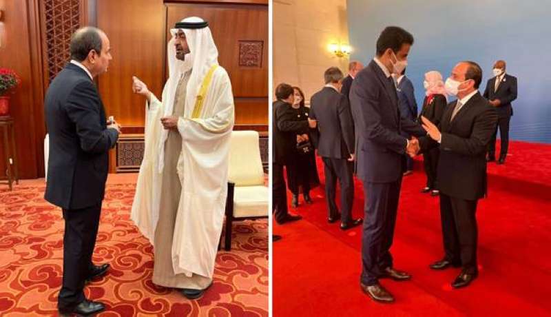 السيسي يجري محادثات مع أمير قطر وولي عهد أبوظبي في بكين
