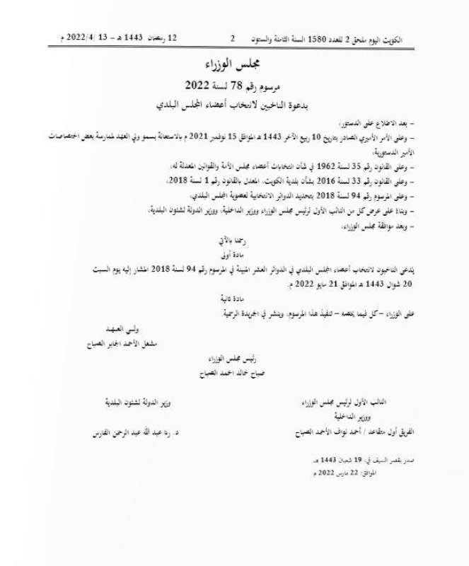 مرسوم الدعوة لانتخاب المجلس البلدي