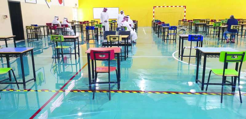 تجهيز صالة البدنية للاختبارات في إحدى مدارس الجهراء