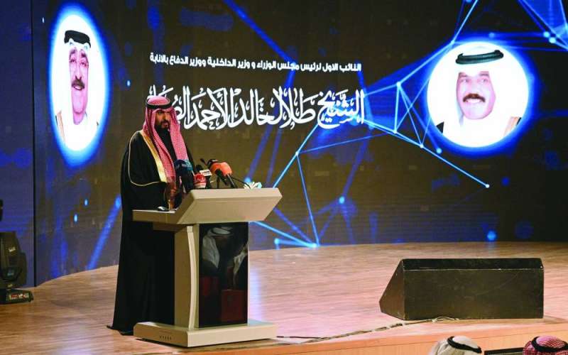 الشيخ طلال الخالد ملقياً كلمته في حفل افتتاح معرض التصميم الهندسي (تصوير نايف العقلة)