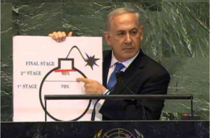 صورة أرشيفية لنتنياهو خلال حديثه في الأمم المتحدة عن النشاطات النووية لإيران