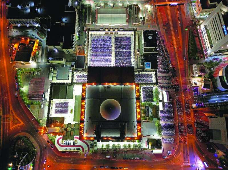 
لقطة من الجو لحشود المصلين في المسجد الكبير ومحيطه	( تصوير أسعد عبدالله)
