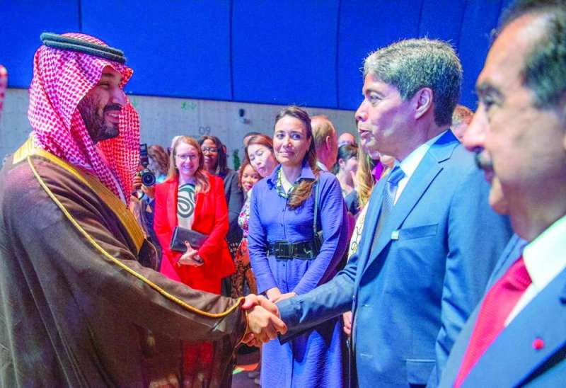 الأمير محمد بن سلمان خلال حفل الاستقبال الرسمي لاستضافة «إكسبو 2030» في باريس	 (رويترز) 