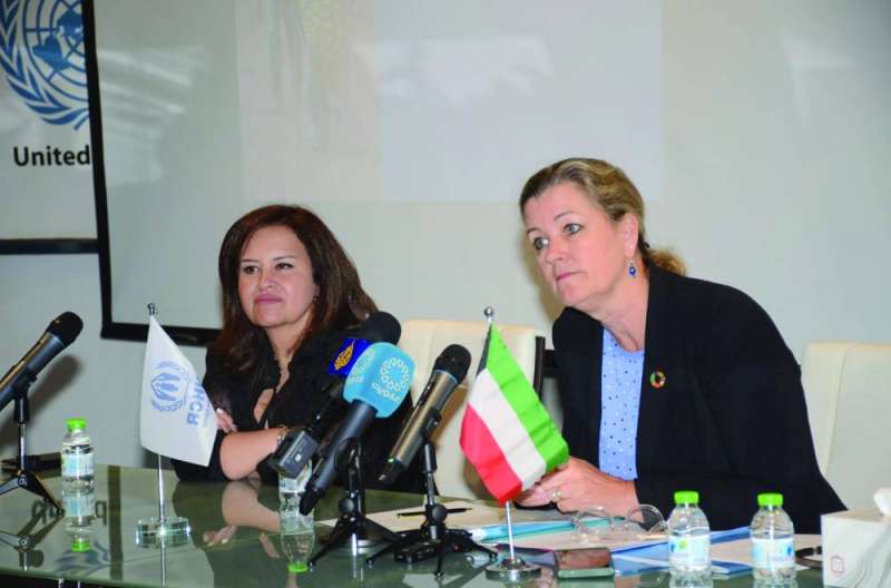 
كليمنتس وربيعان خلال المؤتمر الخاص باحتفالية يوم اللاجئ العالمي