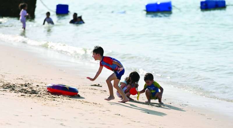 
أطفال يلهون على شاطئ الخليج هرباً من الحر	( تصوير سعود سالم )
