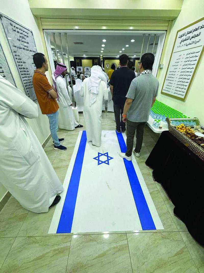 علم الكيان الصهيوني تحت أقدام عمال الكويت