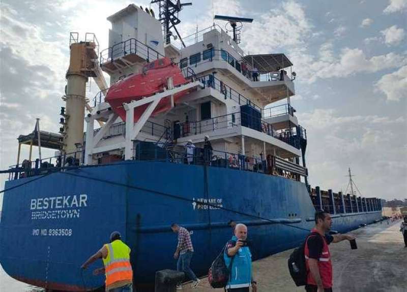 سفينة المساعدات التركية الطبية لدى وصولها العريش