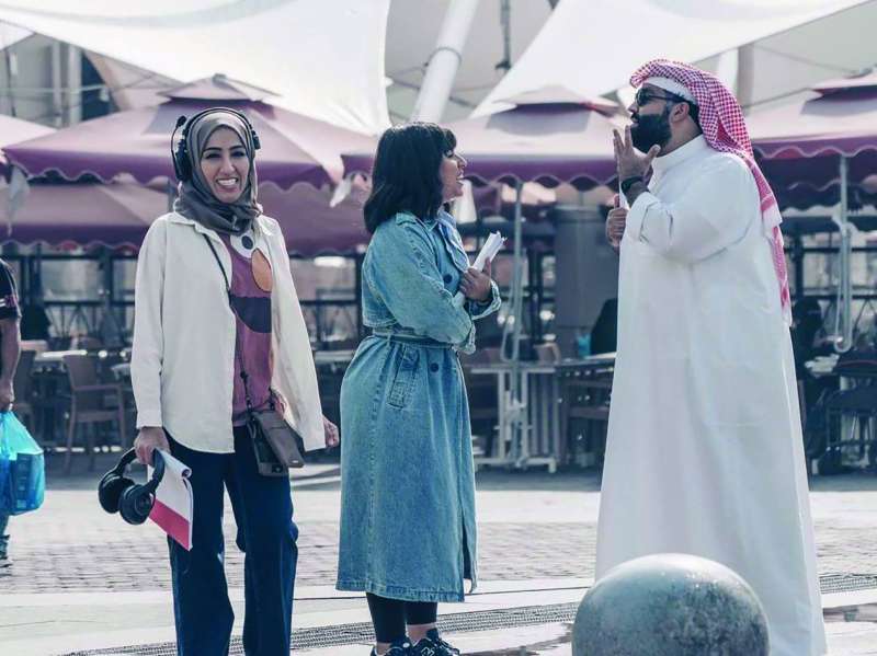 شيماء مع عبدالعزيز النصار ونهلة الفهد في كواليس العمل