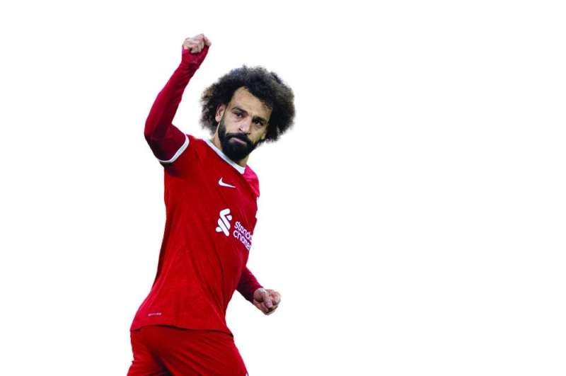 محمد صلاح محتفلاً بهدفه في مرمى أرسنال