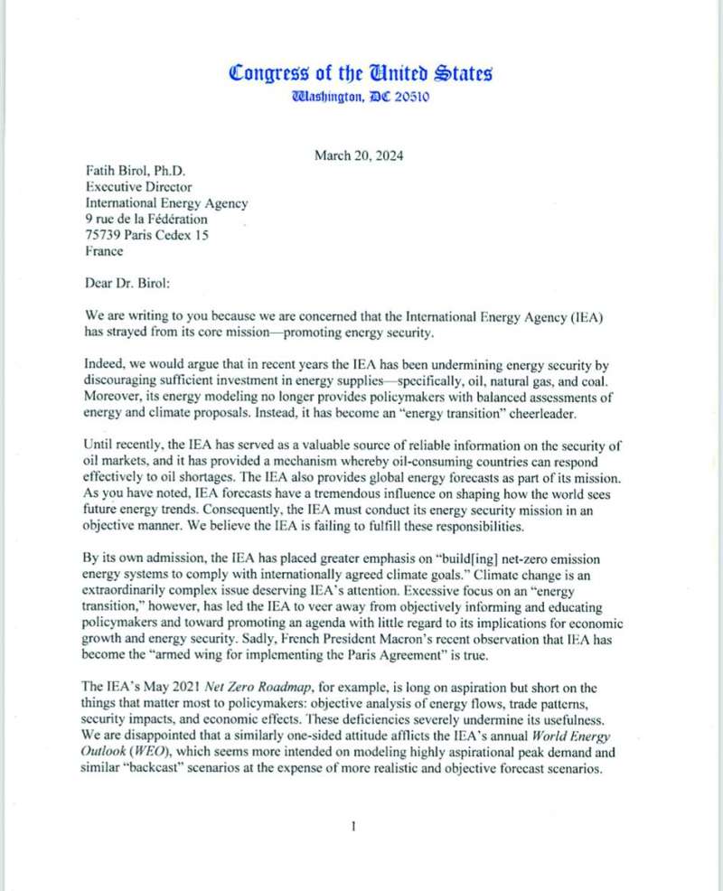رسالة الكونجرس لوكالة الطاقة الدولية