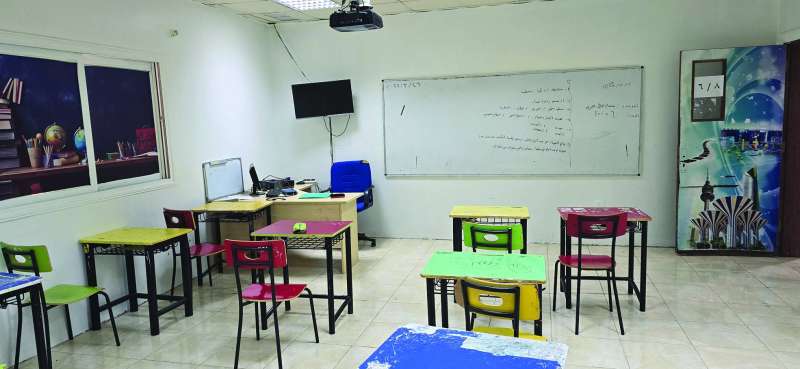 


فصل خالٍ من طلبته في مدرسة متوسطة 