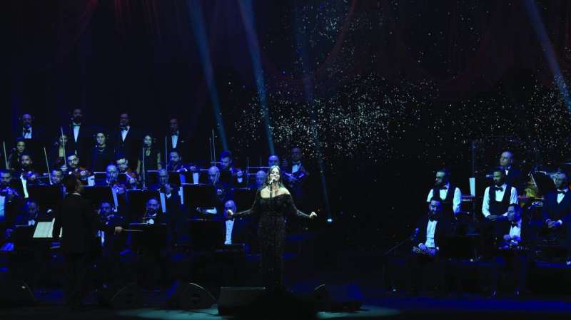 


آمال ماهر مع الفرقة الموسيقية بقيادة المايسترو تامر فيظي 