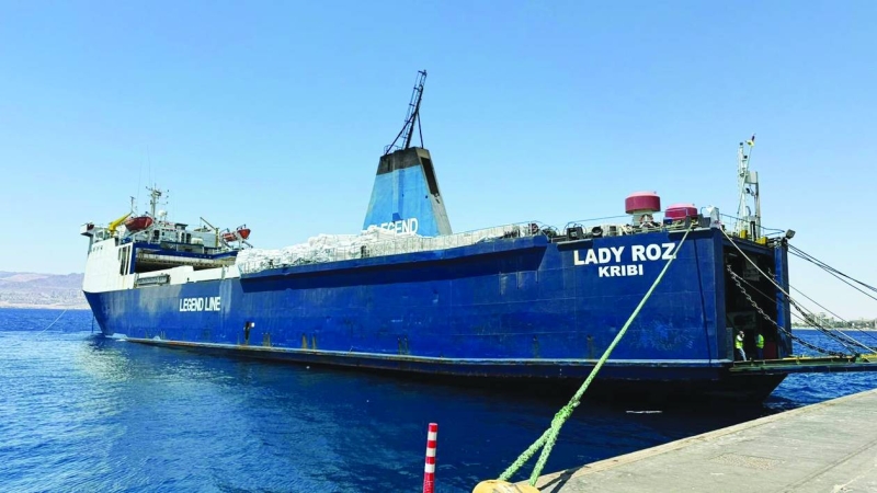 


السفينة لدى وصولها ميناء العقبة بالأردن 